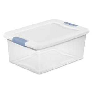 Sterilite Large FlipTop, Stackable Small Storage Bin with Hinging Lid,  Plastic Container to Organize Desk at Home, Classroom, Office, Clear,  24-Pack