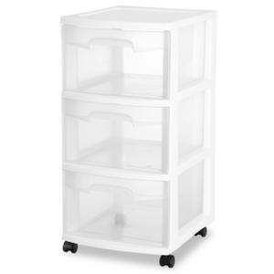 STERILITE 29309001 Wide 3 Drawer Cart 1-Pack Black Frame with Clear Drawers and Black Casters 