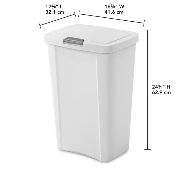 Sterilite TouchTop Wastebasket Garbage Trash Can 1045 Plastic 13 Gallon White 