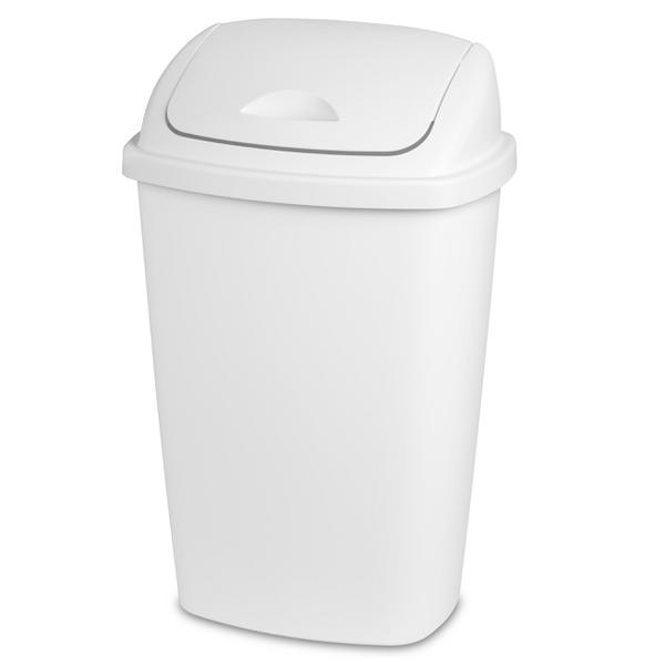 Sterilite 13 Gallon Trash Can, Plastic Swing Top Kitchen Trash Can, White 