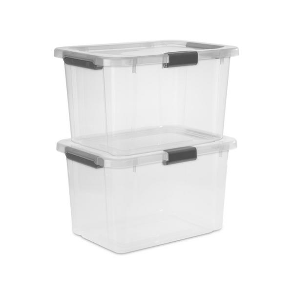 Sterilite 30 Qt Clear Plastic Stackable Storage Bin with Grey