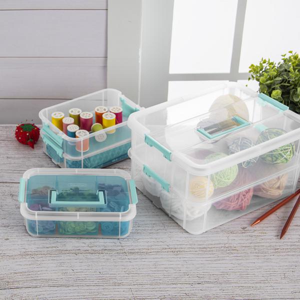 Plastic Storage Box Stackable Handle Locking Art Supply Containers with  Lids Craft Bin Organizer Box 