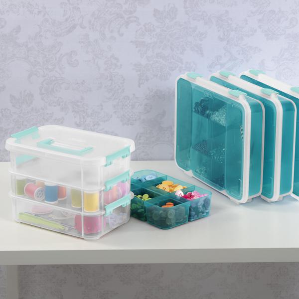 Large Plastic Make Up Organiser Storage Box Sewing Box with Tray Art &  Crafts