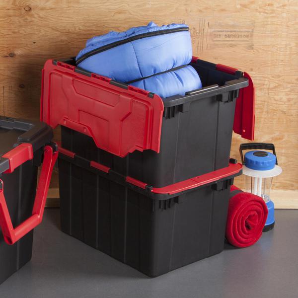Stackable storage bin with hinged lid, 22L