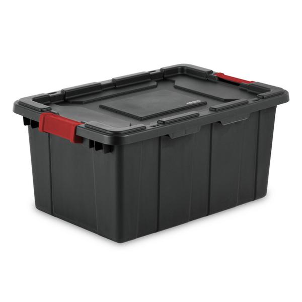 Hyper Tough 12 Gallon Snap Lid Storage Bin Container, Black with Red Lid,  Set of 4