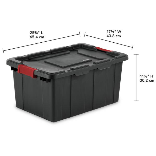 Hyper Tough - 40 Gallon Snap Lid Plastic Storage Bin, Black Base/Red Lid, Set of 3