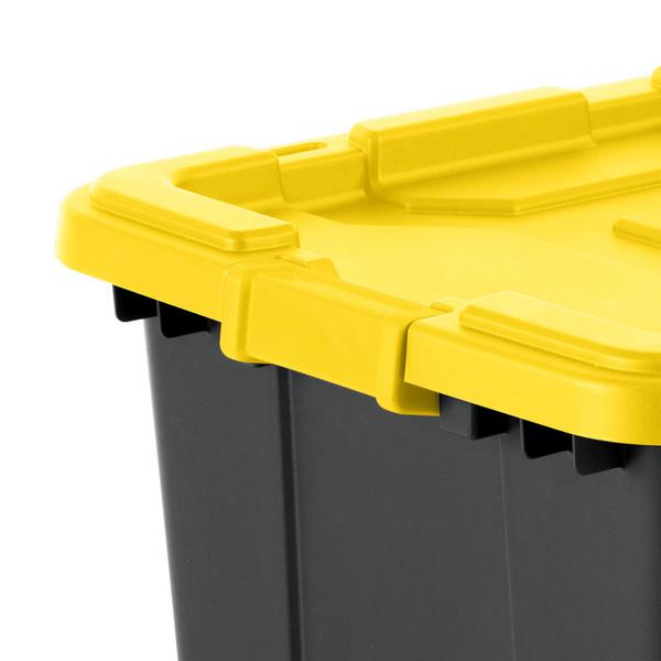 Plastic Storage Bin with Lid, 27 Gallon, Black and Yellow