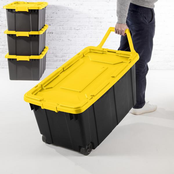 Set Of 2 Industrial Wheeled Totes - 40 Gallon Heavy-Duty Plastic Storage Containers, Green