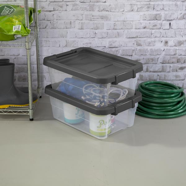 Stackable storage bin with hinged lid, 15L, Plastic File Cabinet:  Streamlined Office Storage