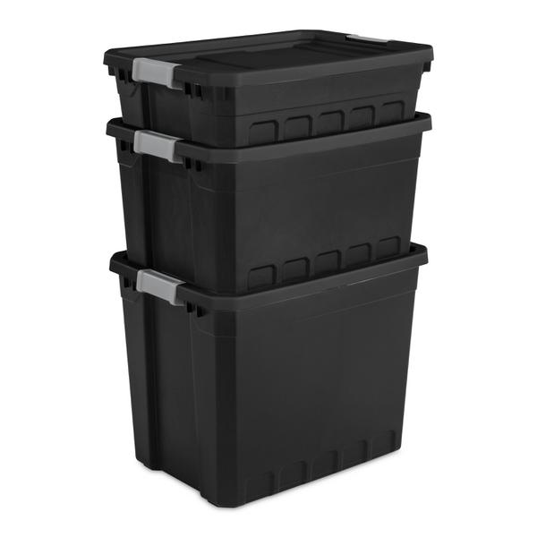 Black Storage Tote 27 Gallon W Snap On Lid Stackable Polypropylene Heavy  Duty