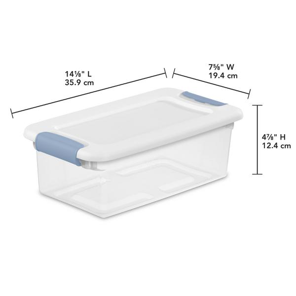 Set of 6 Clear Plastic Totes with Blue Latches and Clear Lids - 56