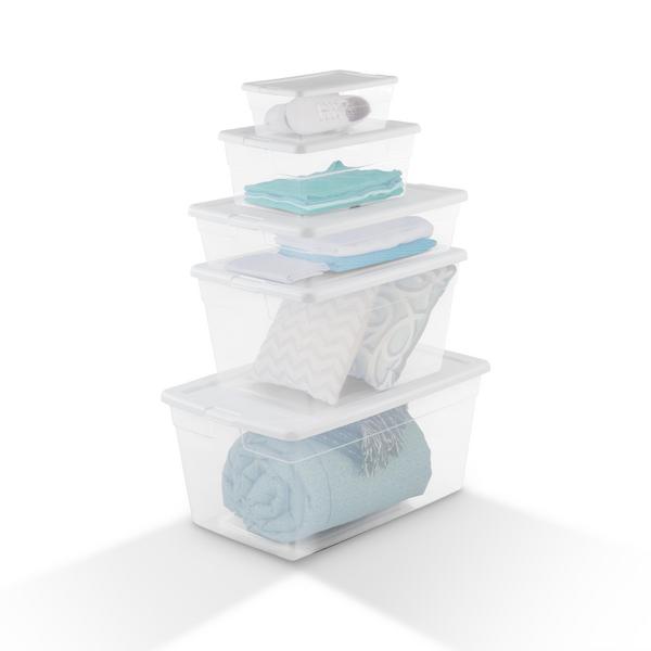 Sterilite 6 Qt Storage Box, Stackable Bin with Lid, Plastic Container to  Organize Shoes and Crafts on Closet Shelves, Clear with White Lid, 12-pack