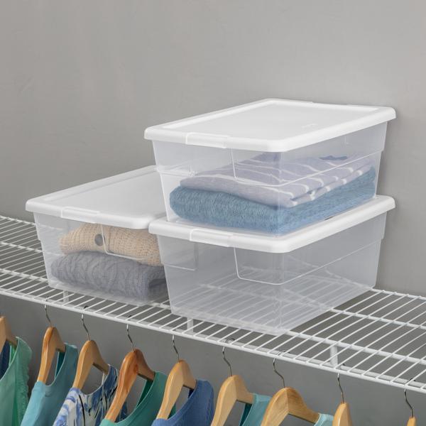 Sterilite 6 Qt Storage Box, Stackable Bin with Lid, Plastic Container to  Organize Shoes and Crafts on Closet Shelves, Clear with White Lid, 36-pack