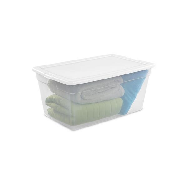 Sterilite Storage Box 6 Quart Plastic Container Organizer 1642 Indexed Lid Stackable White Lid with Clear Base, 12-Pack