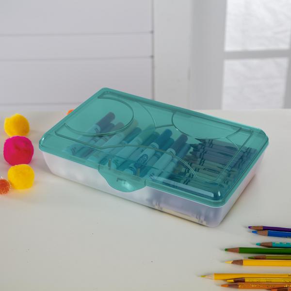 4 Pack Colored Plastic Pencil Box, Pen Storage Container Box for