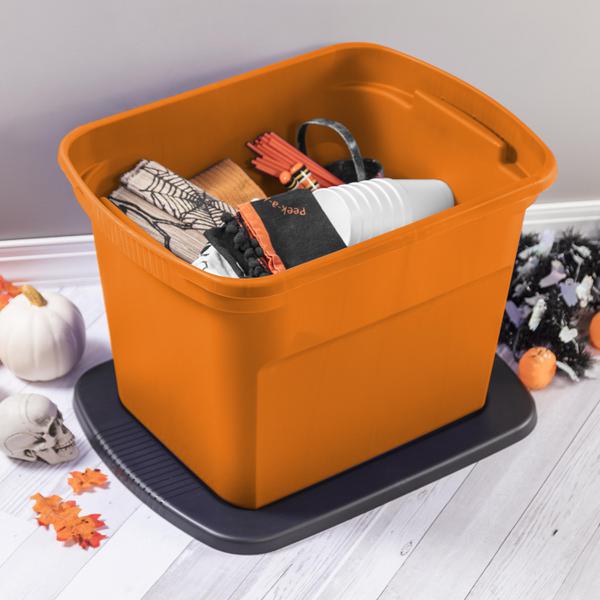 Sterilite 18 Gal Storage Tote, Stackable Bin with Lid, Plastic Container to  Organize Halloween Decorations in Closet, Purple Base and Lid, 16-Pack