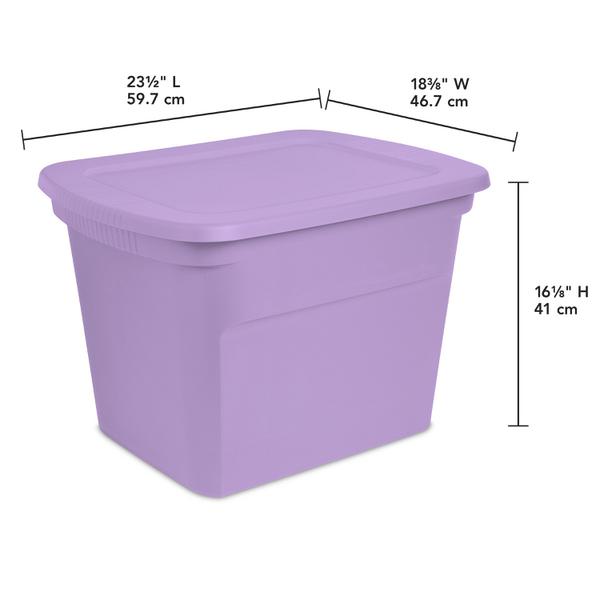 Large 18 Gal. Opaque Plastic Storage Tote Bin with Lid, Purple, 8 Count
