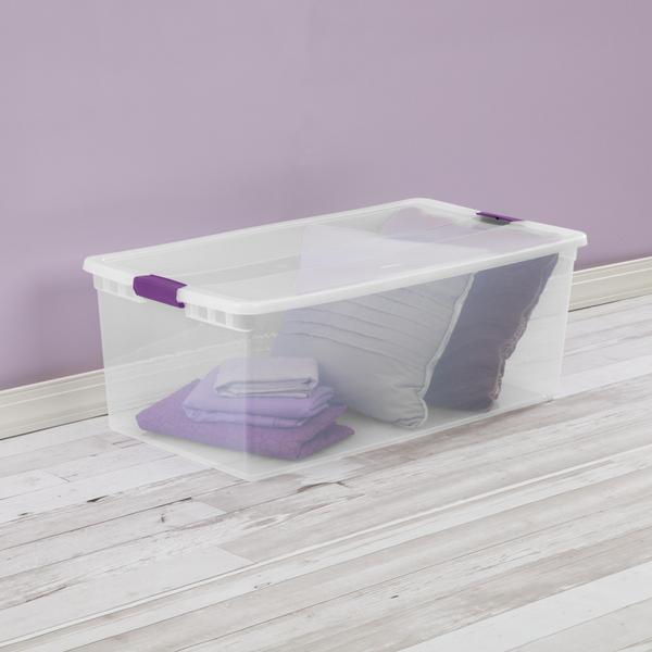 Sterilite 6 Qt Clear View Box Clear with Latches Purple