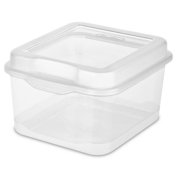 Sterilite Large FlipTop, Stackable Small Storage Bin with Hinging Lid,  Plastic Container to Organize Desk at Home, Classroom, Office, Clear, 6-Pack