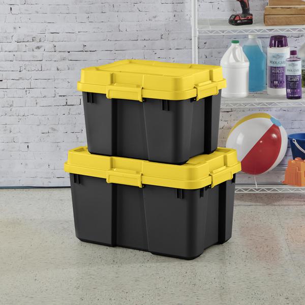 Sterilite 18336A03 30 Gallon Plastic Storage Container Box, Grey/Blue (3 Pack)