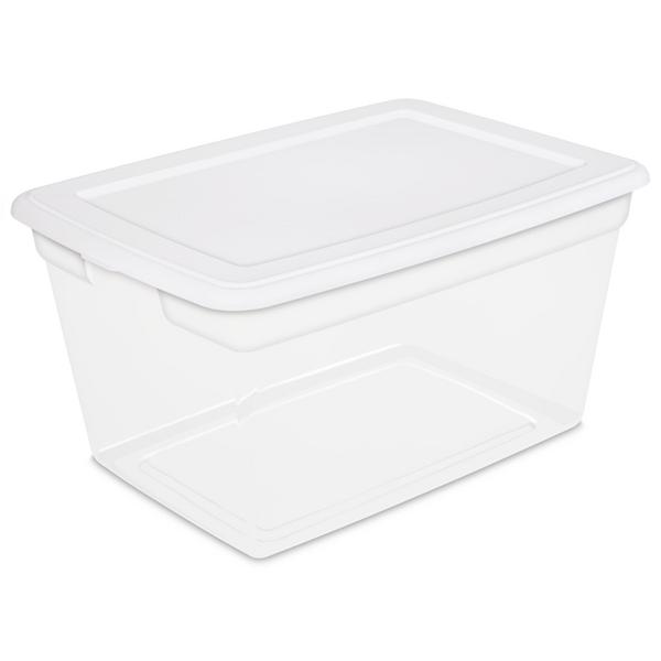 Sterilite Plastic Tote Box 58 qt Clear Stackable Container Storage with Lid Set of 8