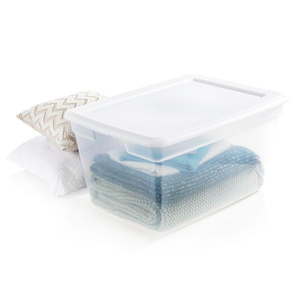 Sterilite 58 Qt. Clear Plastic Storage Box with White Lid