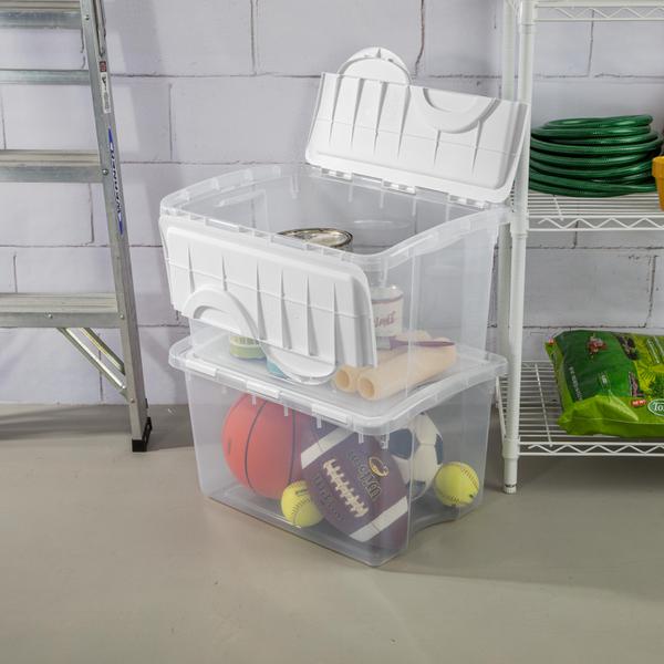 Sterilite 48 Qt Hinged Lid Storage Box Plastic Stackable Bin with Lid, 18  Pack, 1 Piece - Baker's