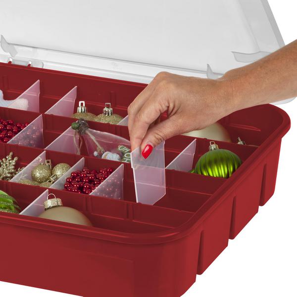 3.5" Holds 20 Sterilite Red Holiday Ornament Storage Container Organizer Case 