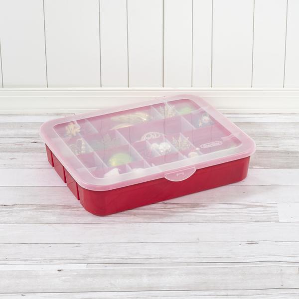 Holds 20 Sterilite Red Holiday Ornament Storage Container Organizer Case 3.5" 