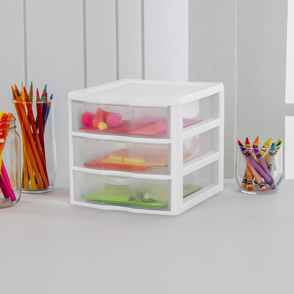 Sterilite Plastic Stackable Small 3 Drawer Storage System, White Frame, 3  Pack, 3 pack - Pay Less Super Markets