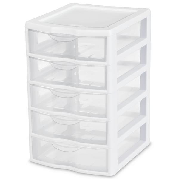 Sterilite Clearview Small Plastic 5 Drawer Desktop Storage System