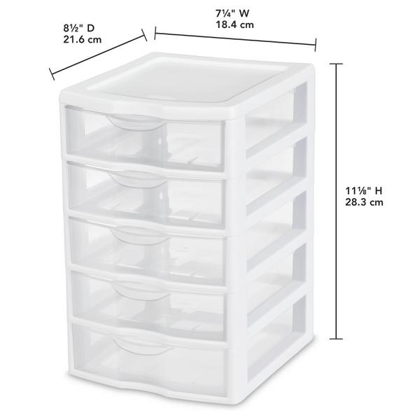Sterilite Small 5 Drawer Storage Unit, Clear/White