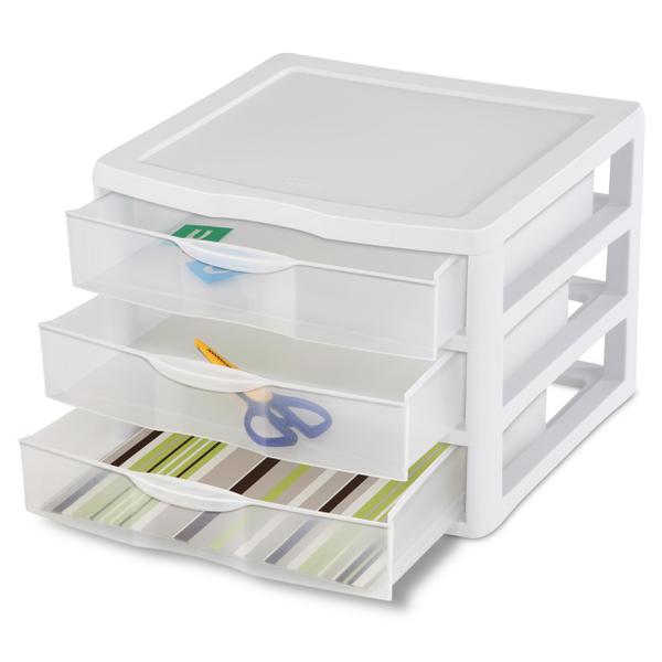 White / Clear Sterilite 3-Drawer Organizer 10.25"H x 14 ClearView Wide 2093 
