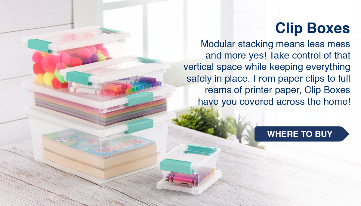Clip Boxes Modular stacking means less mess and more yes!